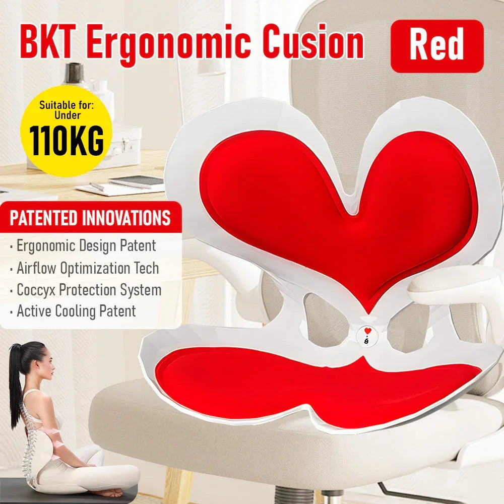 Cushion Portable Ergonomic Lower Back Seat Lumbar Support Chair Posture Correction Max Load 110kg for Home Office Chair and Floor Seat Red Heart Design