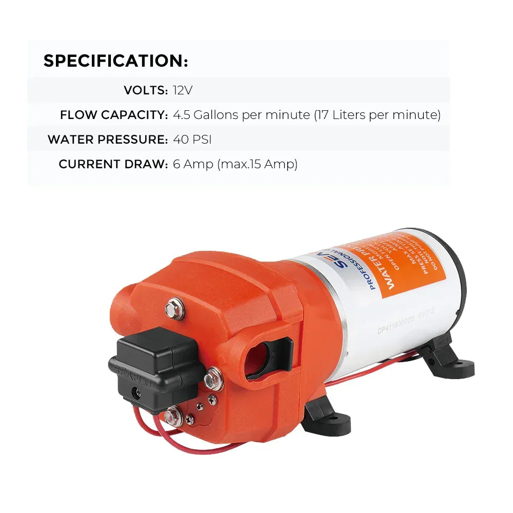 12V Water Pump Pressure Diaphragm Self Priming Pump 4.5Gallons Per Min 17LPM 40PSI Water Booster for Caravan Motorhome Camper Trailer Boat Yacht