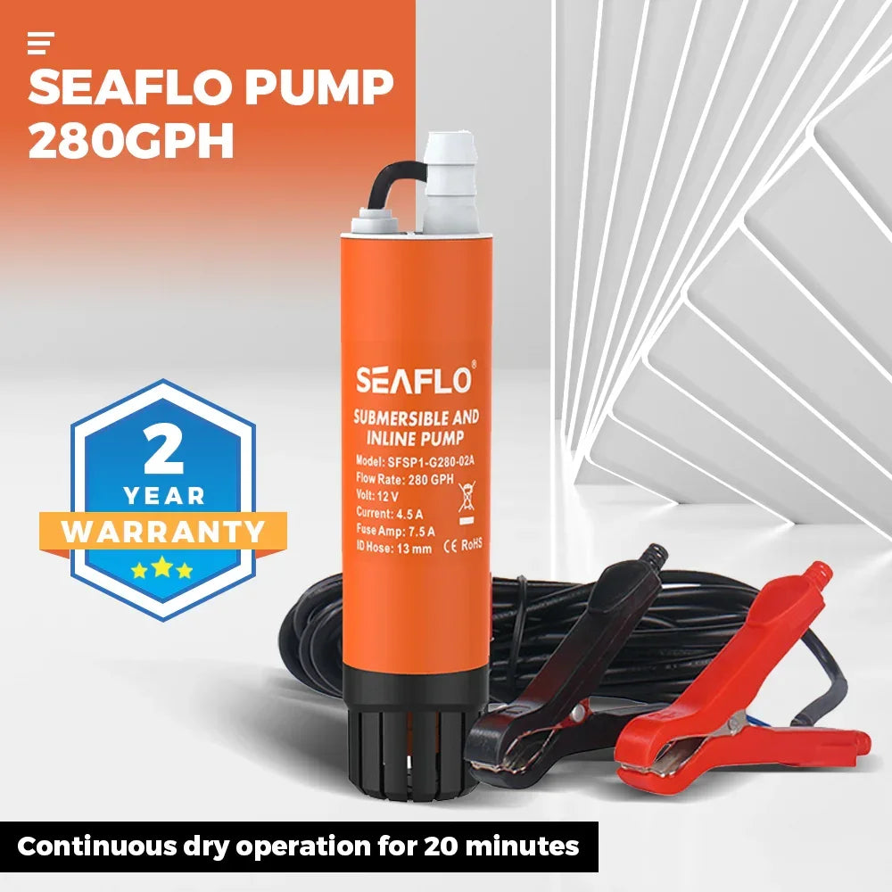 Submersible Inline Pump 12V 280GPH Transfer Pump Water Resistant High Pressure Washing Water Diesel Pump For RV Marine Boat Caravan