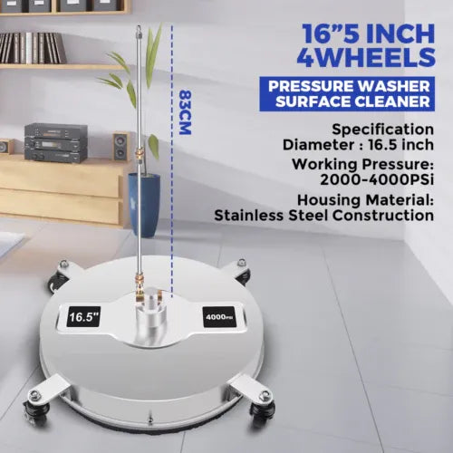 16.5 Inch High-Pressure Surface Cleaner Concrete Cleaner Driveway Cleaner 4000PSI-Stainless Steel with Quick Connector For Concrete Driveway