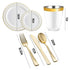 175pcs Food-Grade Wedding Event Banquet Disposable Tableware Dinnerware Gold-Edged Plastic Cutlery Pack of 25 Dining Sets Plates Cutlery Napkins