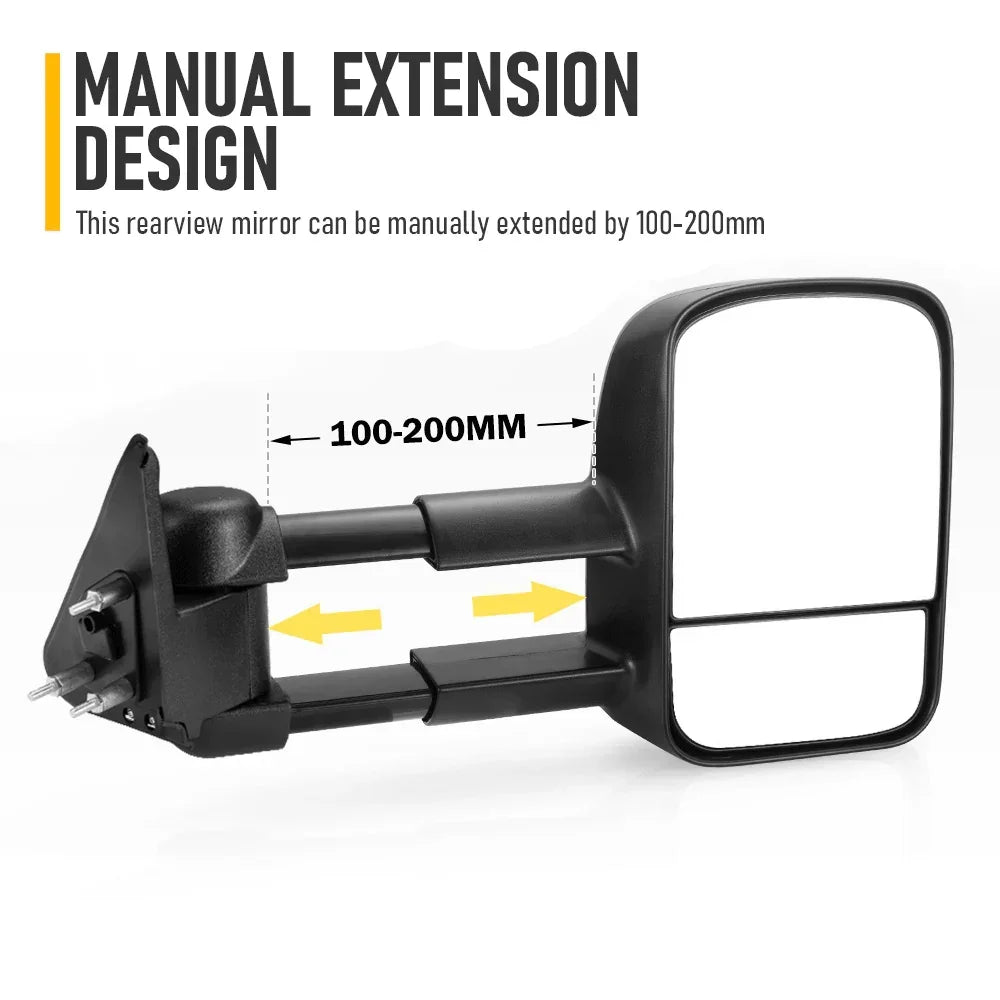 Front Pair Extendable Towing Mirrors Fit for Nissan Patrol GU/Y61 1997-2016 Manual Foldable Split View Black 2pcs