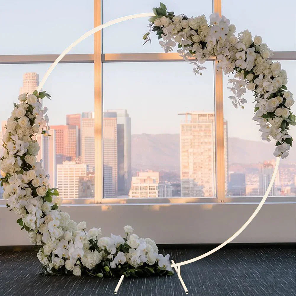 2M White Wedding Hoop Arch Metal Flower Ring Display Frame Balloon Circle Rack Backdrop for Wedding Birthday Party Garden Ceremony Decoration