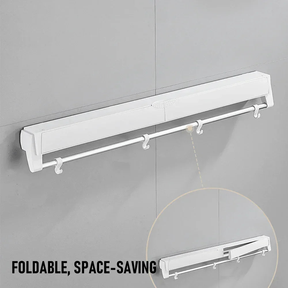 Wall Mounted Drying Rack Clothes Airer Space Saver Folding Dryer Bearing Capacity 12KG Foldable Rail With Hooks Indoor Outdoor Balcony Laundry White