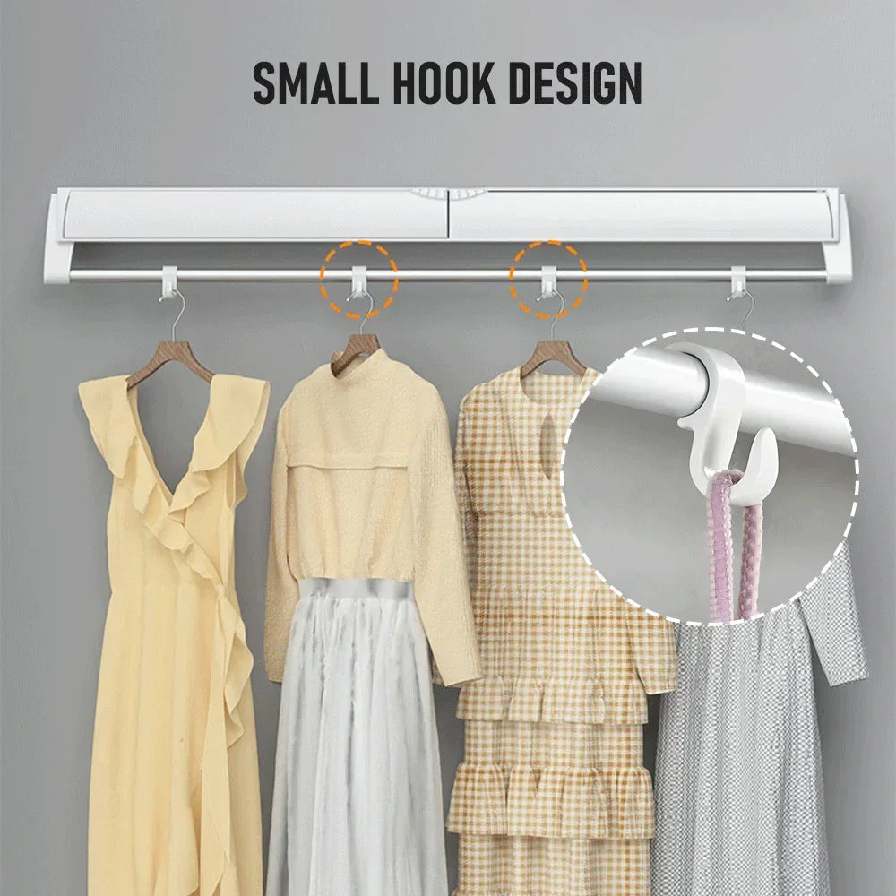 Wall Mounted Drying Rack Clothes Airer Space Saver Folding Dryer Bearing Capacity 12KG Foldable Rail With Hooks Indoor Outdoor Balcony Laundry White