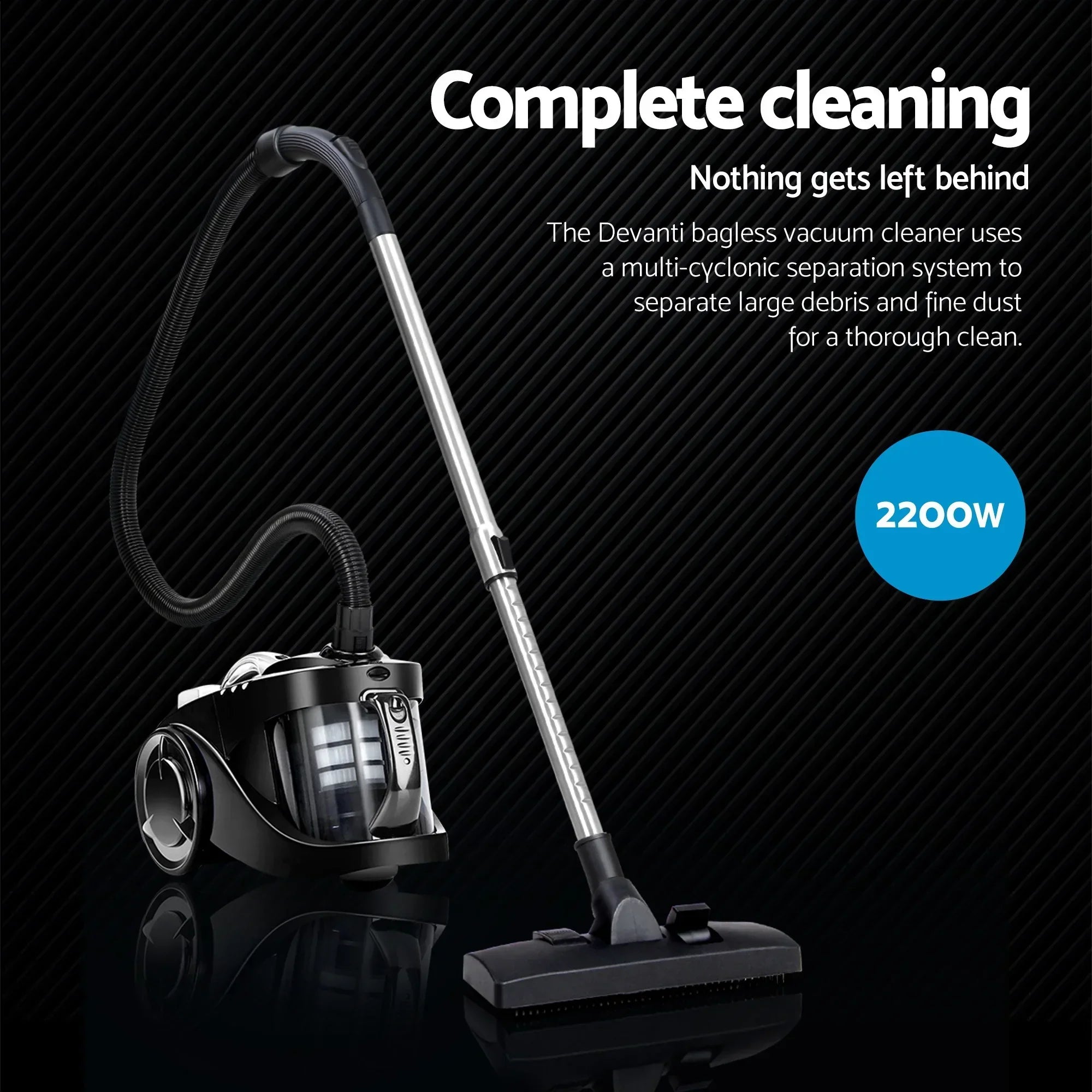 Bagless Vacuum Cleaner 2200W Multi-Cyclonic HEPA Filter 4L Black