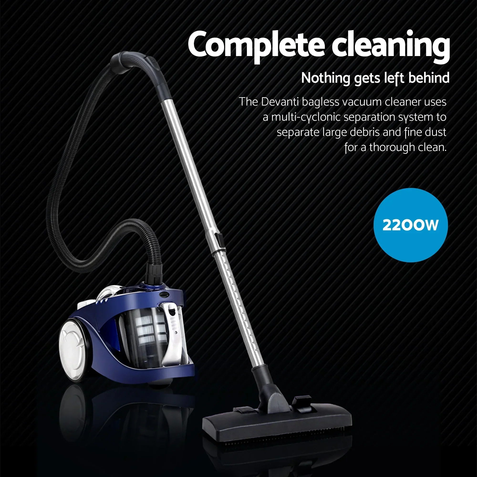 Bagless Vacuum Cleaner 2200W Multi-Cyclonic HEPA Filter 4L Blue