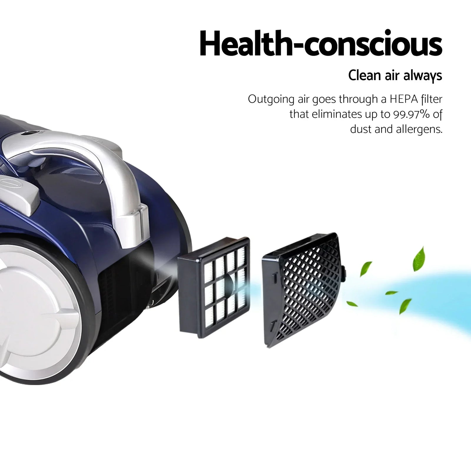Bagless Vacuum Cleaner 2200W Multi-Cyclonic HEPA Filter 4L Blue