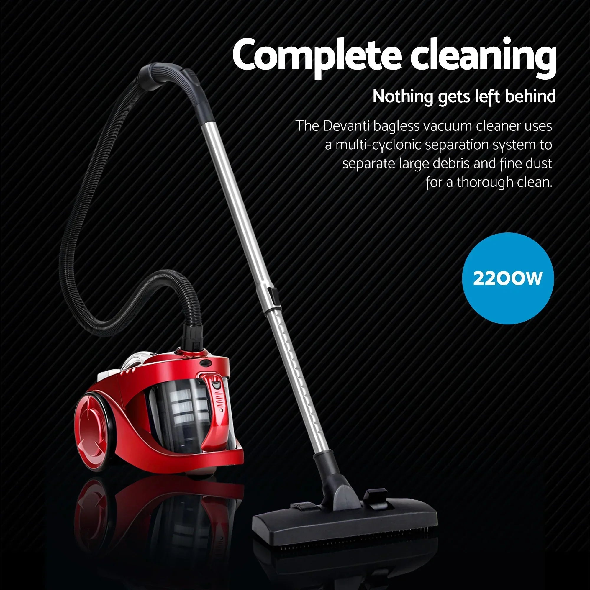 Bagless Vacuum Cleaner 2200W Multi-Cyclonic HEPA Filter 4L Red