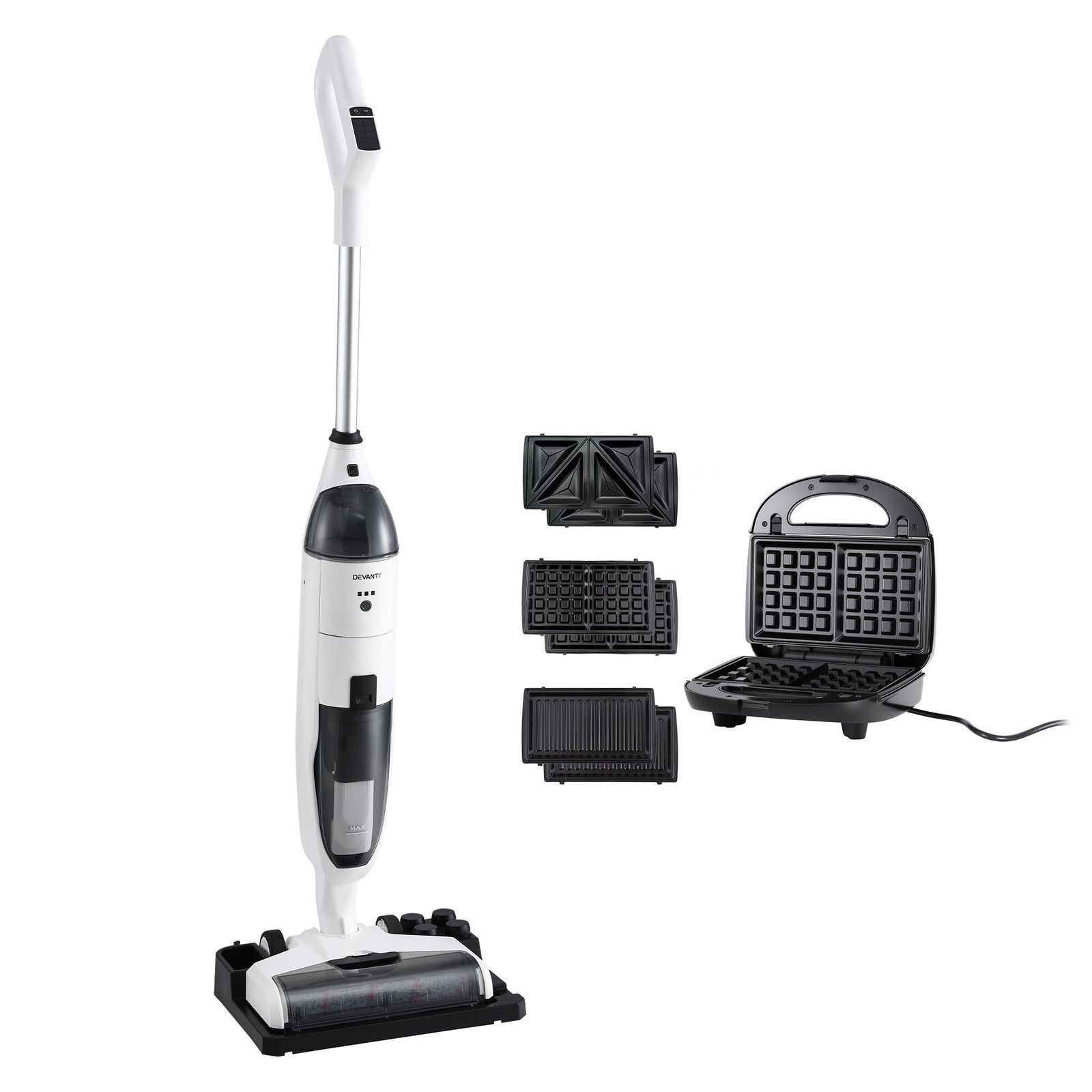 Devanti Cordless Wet Dry Vacuum Mop plus 3-in-1 Sandwich Waffle Maker