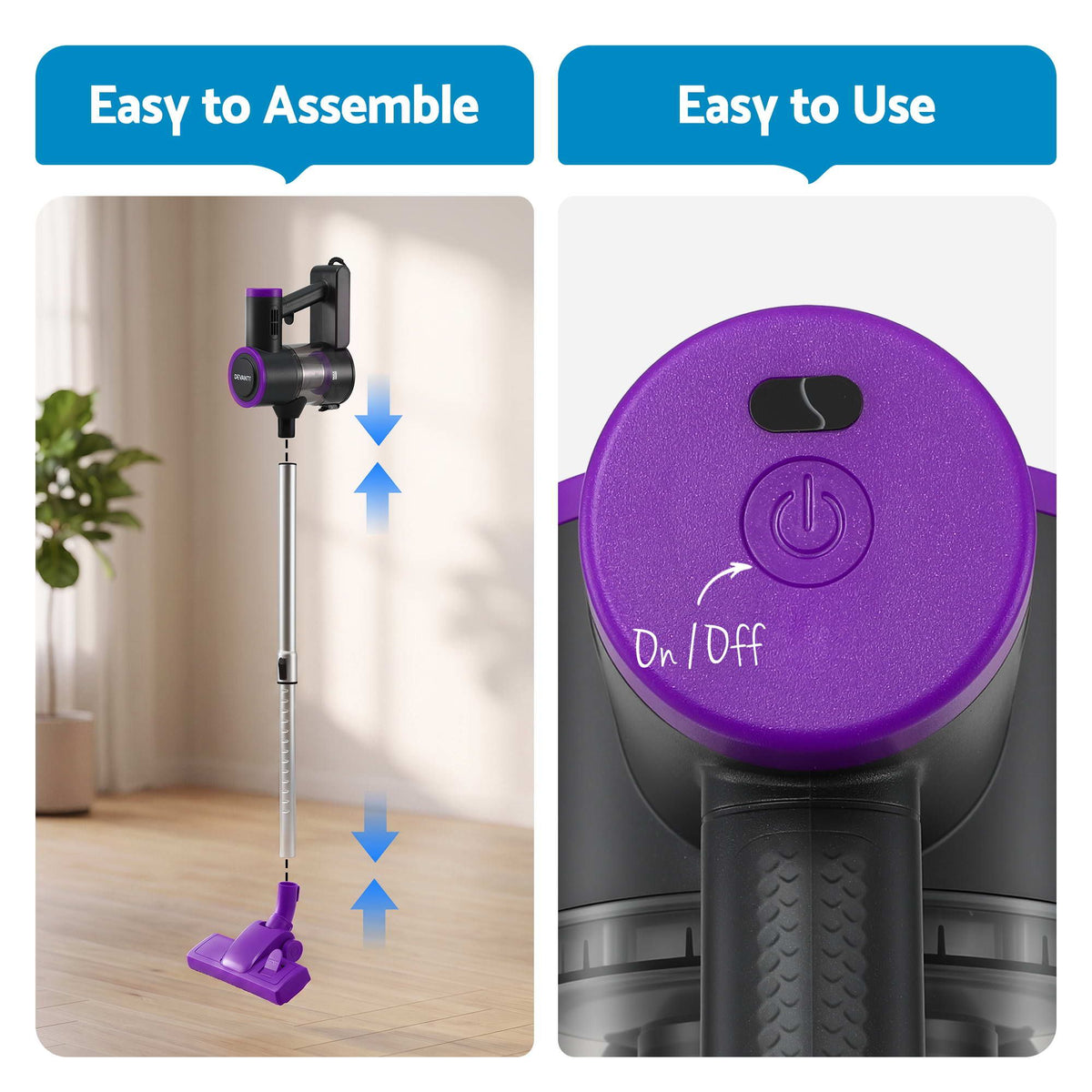 Devanti 3-in-1 Corded Stick Vacuum Cleaner 16000Pa Suction HEPA Filter Purple