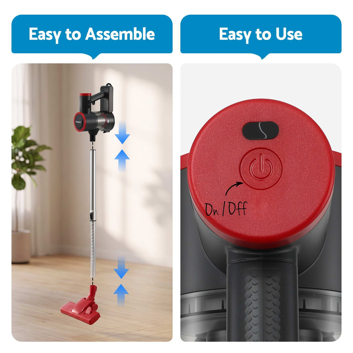 3-in-1 Corded Stick Vacuum Cleaner, 16000Pa Strong Suction, Red