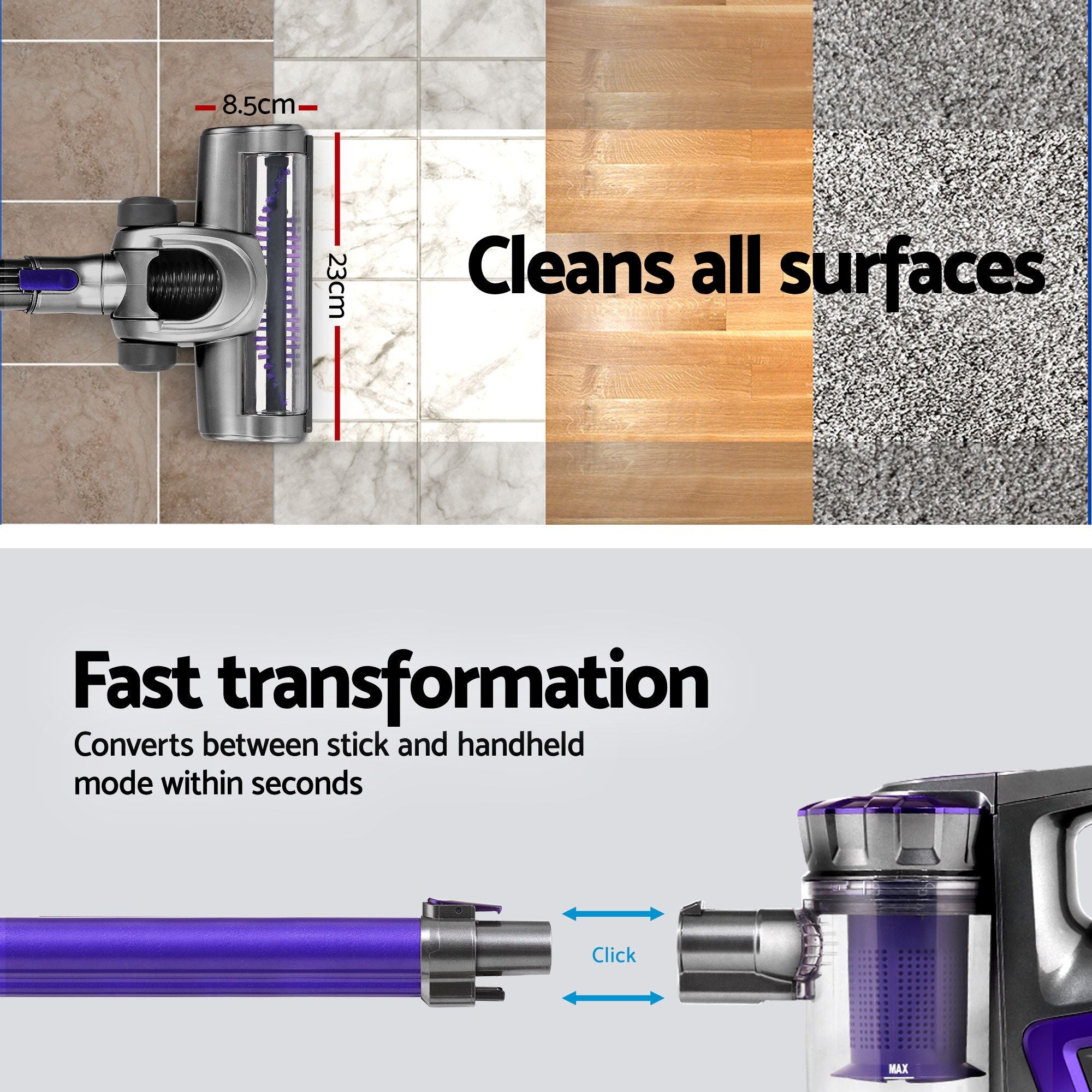 Cordless Handstick Vacuum 150W 8000Pa HEPA Filter 35min Runtime