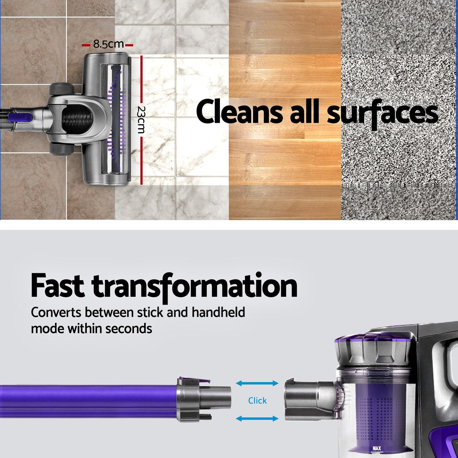 Cordless Handstick Vacuum 150W 8000Pa HEPA Filter 35min Runtime
