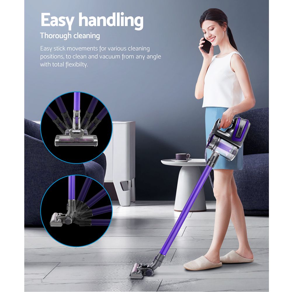 Cordless Handstick Vacuum 150W Motorised Roller HEPA Filter Purple