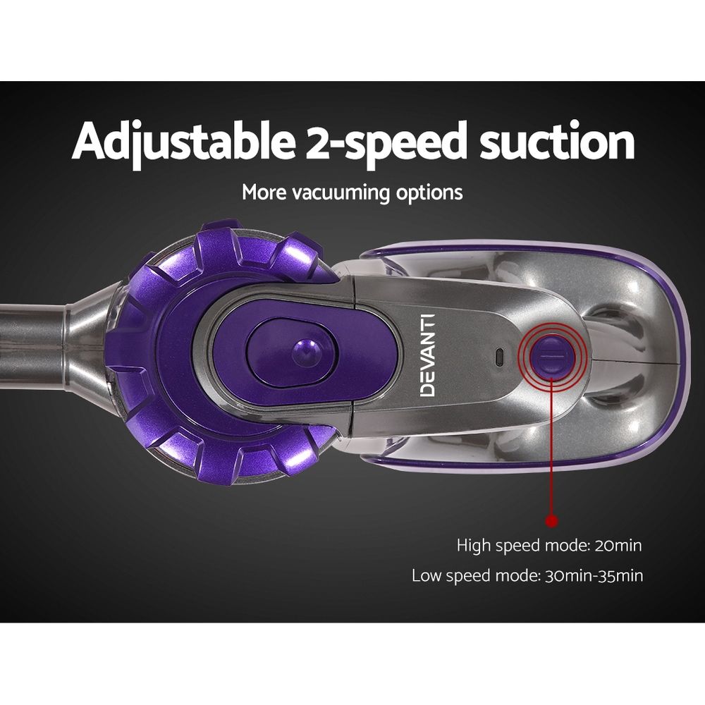Cordless Handstick Vacuum 150W Motorised Roller HEPA Filter Purple
