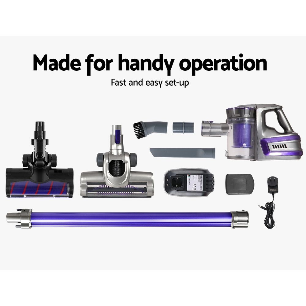 Cordless Handstick Vacuum 150W Motorised Roller HEPA Filter Purple