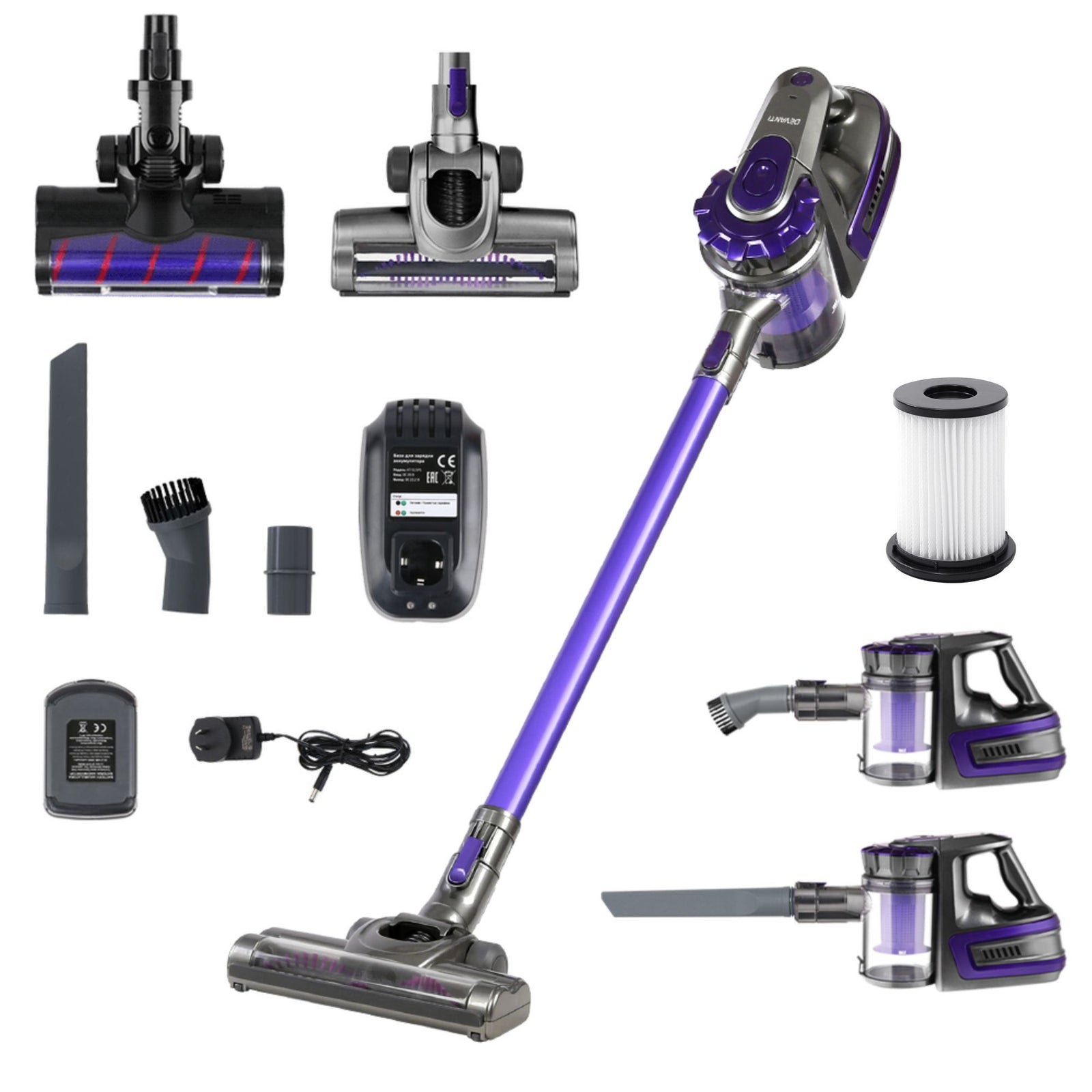 Cordless Handstick Vacuum 150W Motorised Roller HEPA Filter Purple