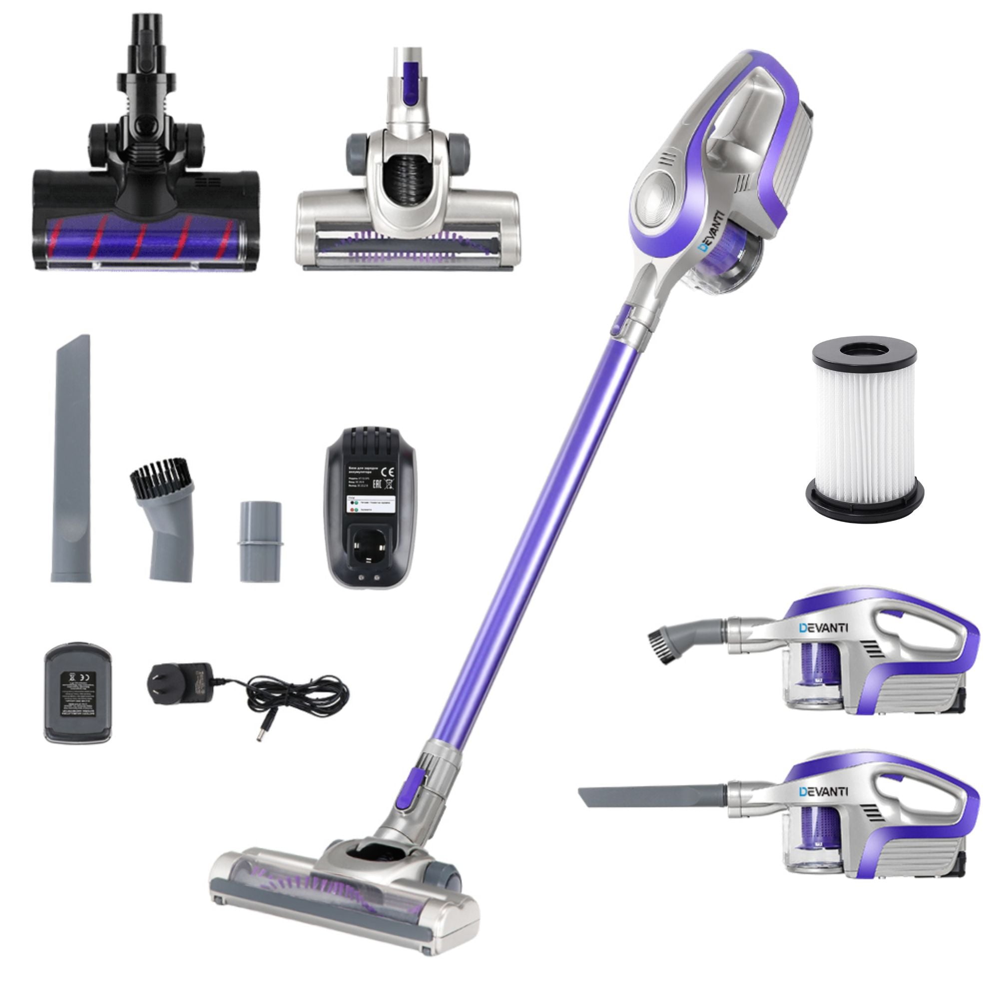 Cordless Stick Vacuum Cleaner 150W HEPA Handheld Purple Grey