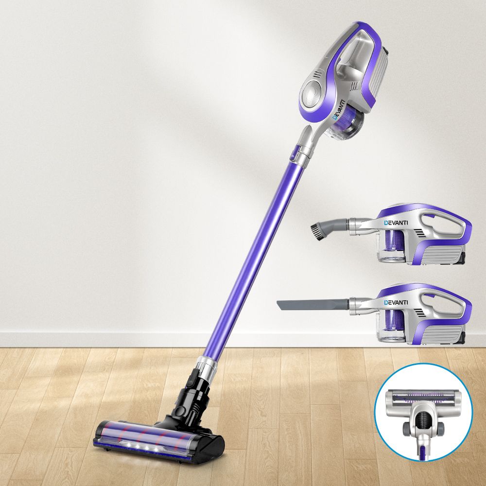 Cordless Stick Vacuum Cleaner 150W HEPA Handheld Purple Grey