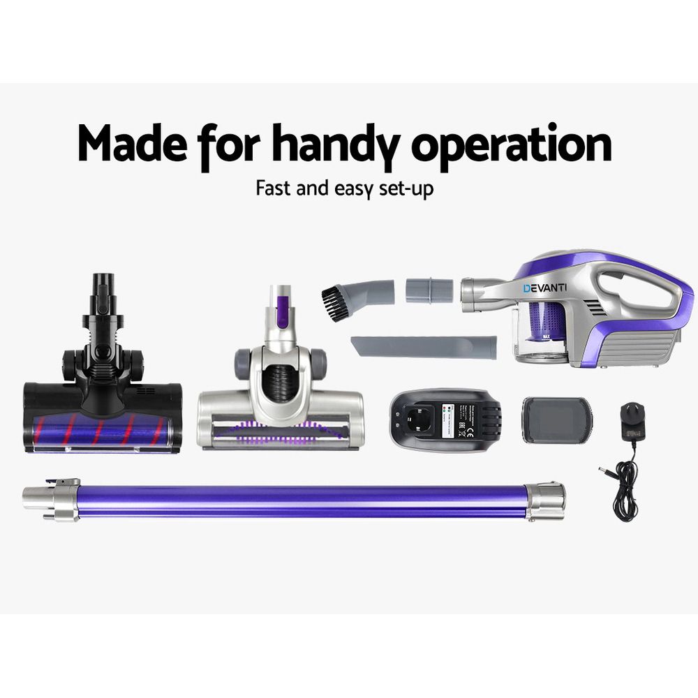 Cordless Stick Vacuum Cleaner 150W HEPA Handheld Purple Grey