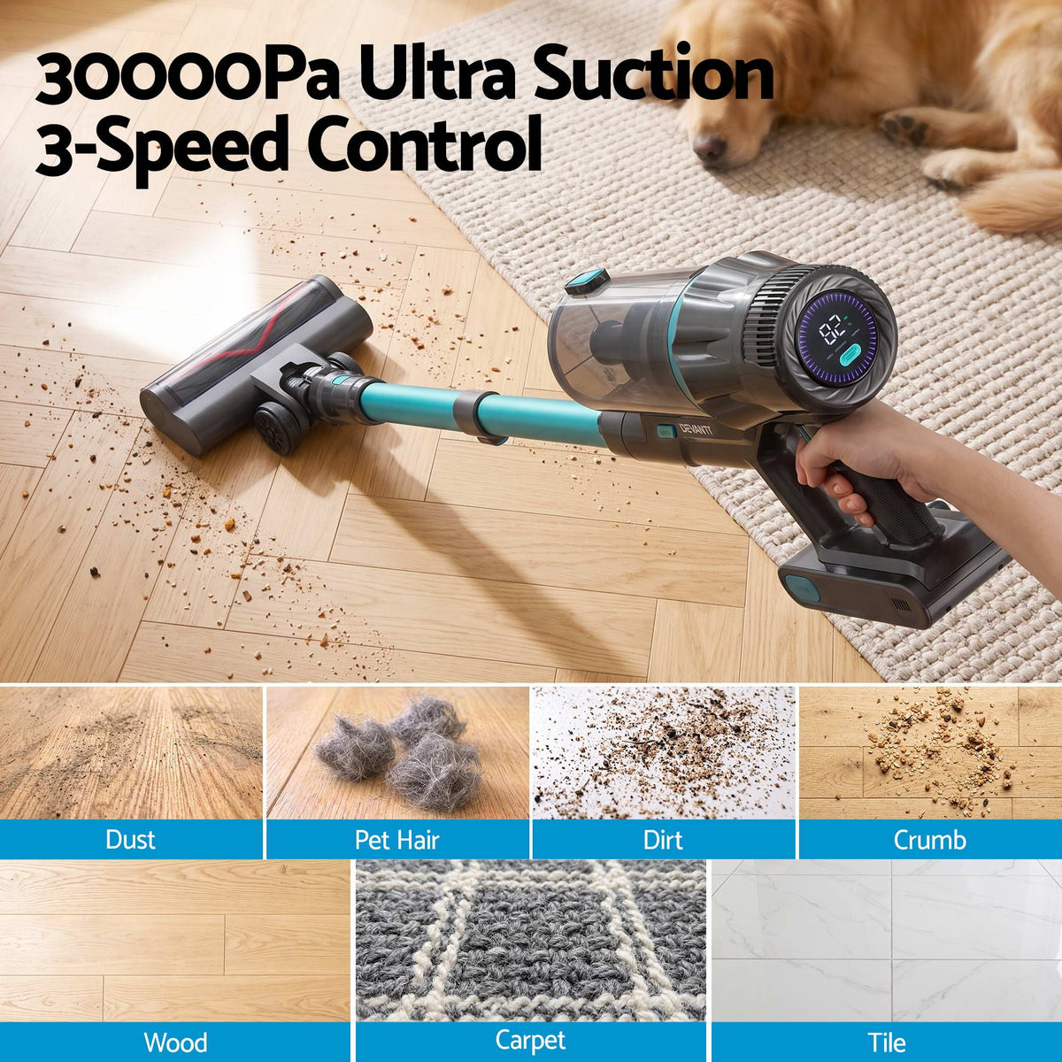 30000Pa Cordless Stick Vacuum Cleaner 4-in-1 Handheld Vac, Green