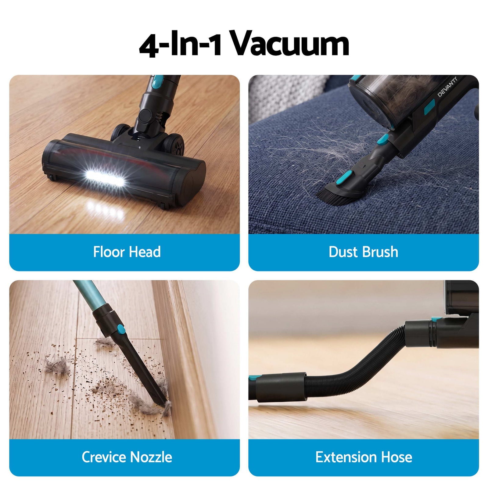 30000Pa Cordless Stick Vacuum Cleaner 4-in-1 Handheld Vac, Green