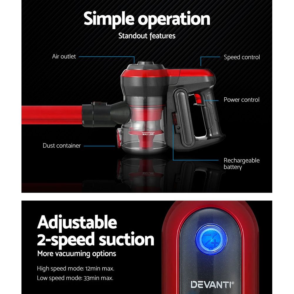 Cordless Handheld Vacuum Cleaner 250W 20000Pa Brushless HEPA Stick Red
