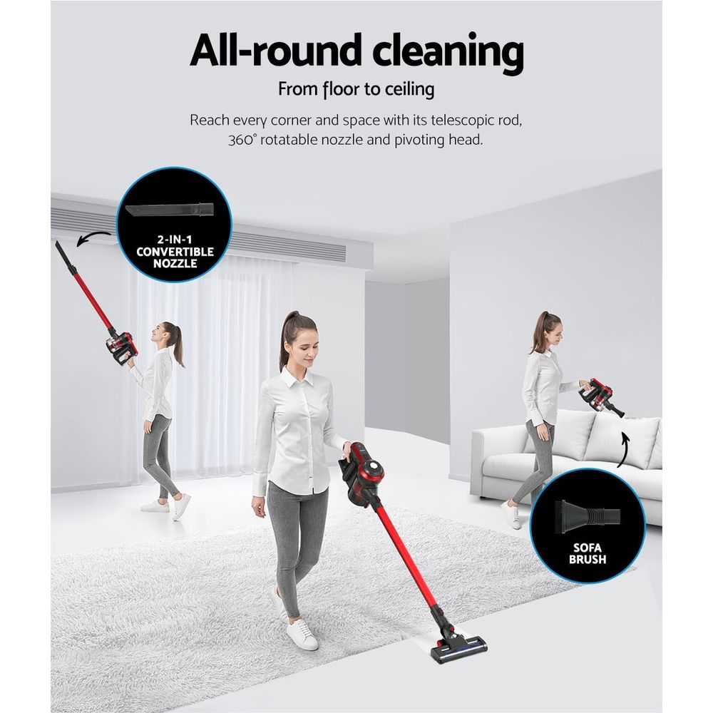 Cordless Handheld Vacuum Cleaner 250W 20000Pa Brushless HEPA Stick Red