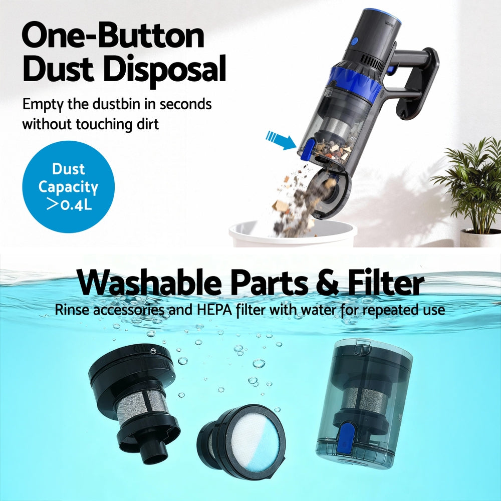 Stick Vacuum Cleaner Brushless Cordless 350W Blue