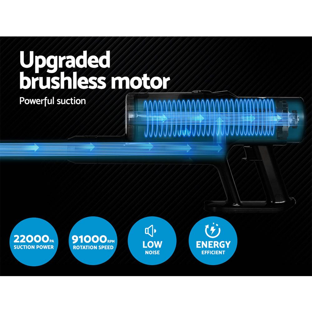 350W Cordless Stick Vacuum Cleaner 22000Pa Brushless HEPA Grey