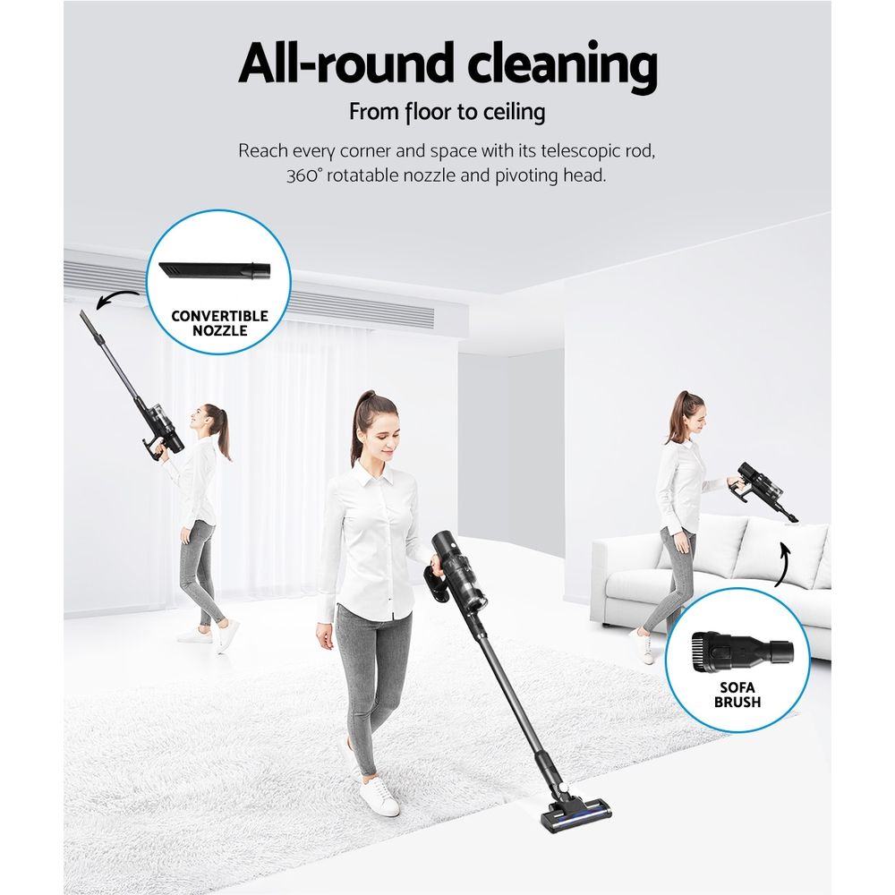 350W Cordless Stick Vacuum Cleaner 22000Pa Brushless HEPA Grey