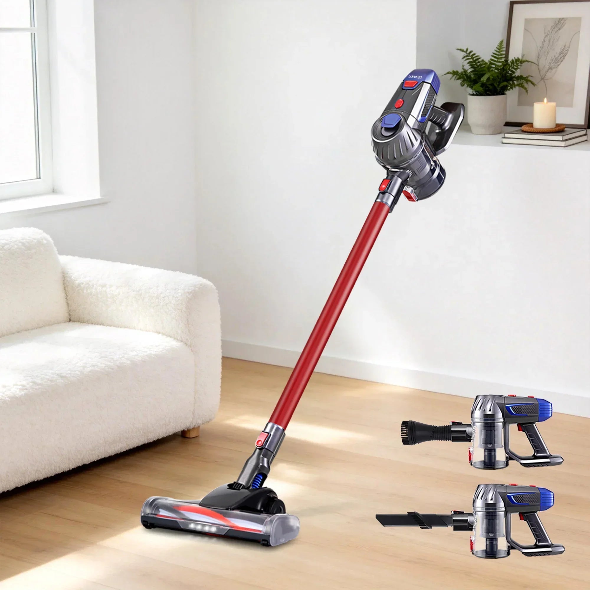 Cordless Handstick Vacuum Cleaner 10000Pa HEPA Lightweight Red