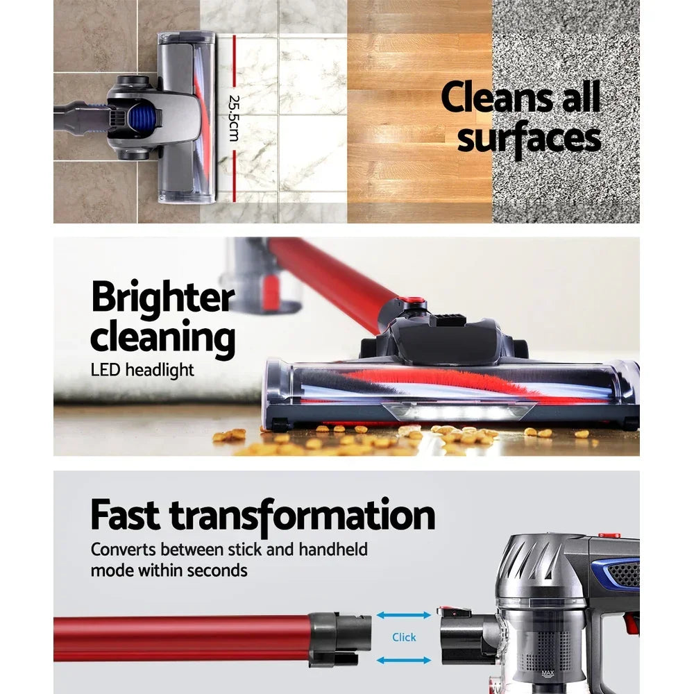 Cordless Handstick Vacuum Cleaner 10000Pa HEPA Lightweight Red