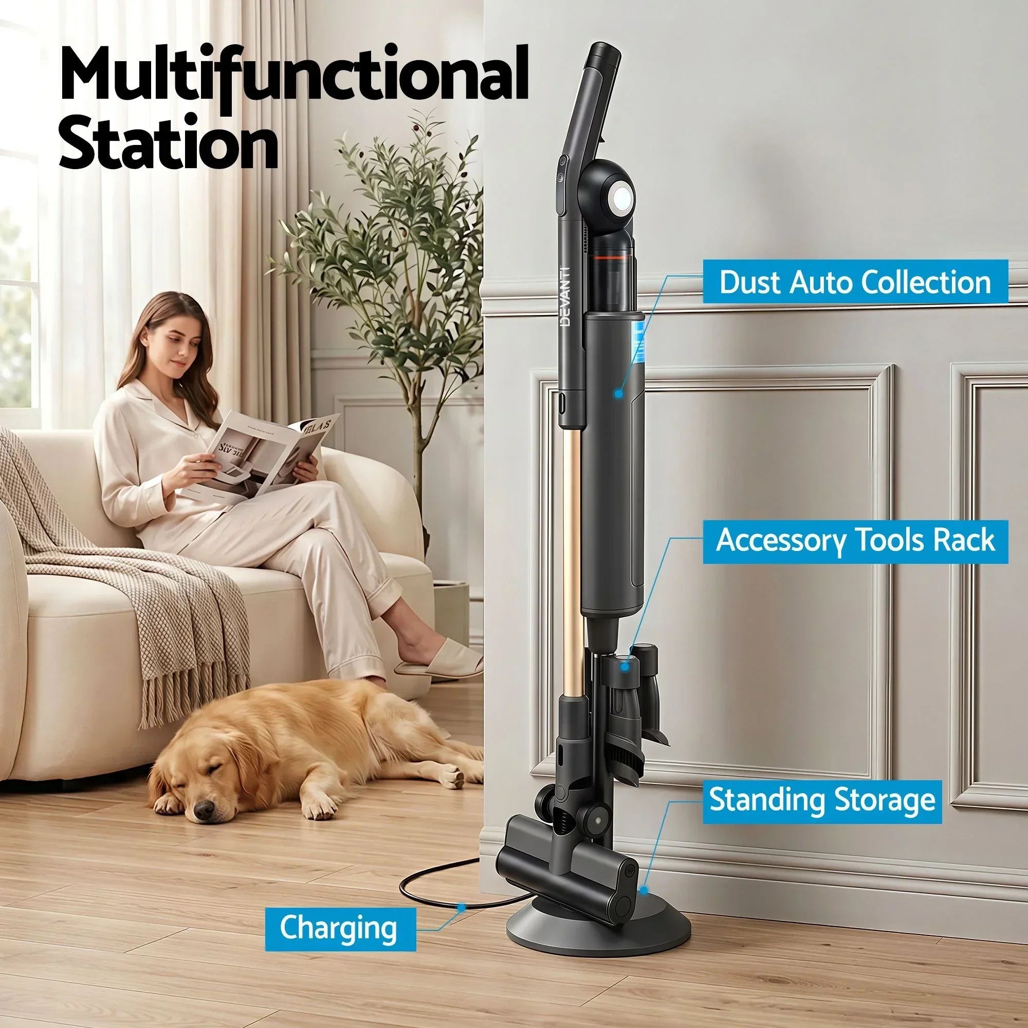 Cordless Stick Vacuum with Auto‑Empty Station – 18kPa, LED Brush, Smart Hub