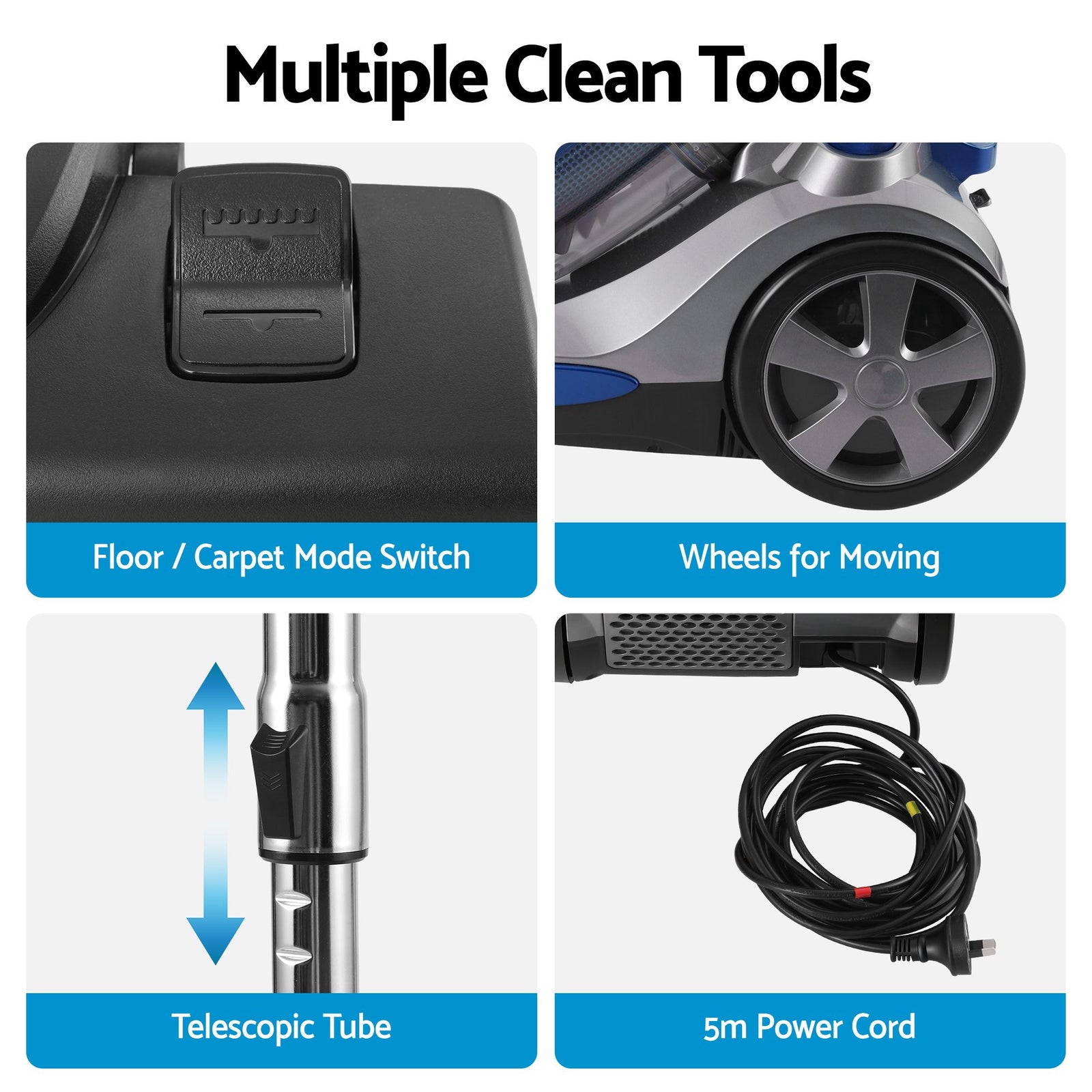 Vacuum Cleaner Bagless Canister 2000W 25kPa Powerful Suction 4L