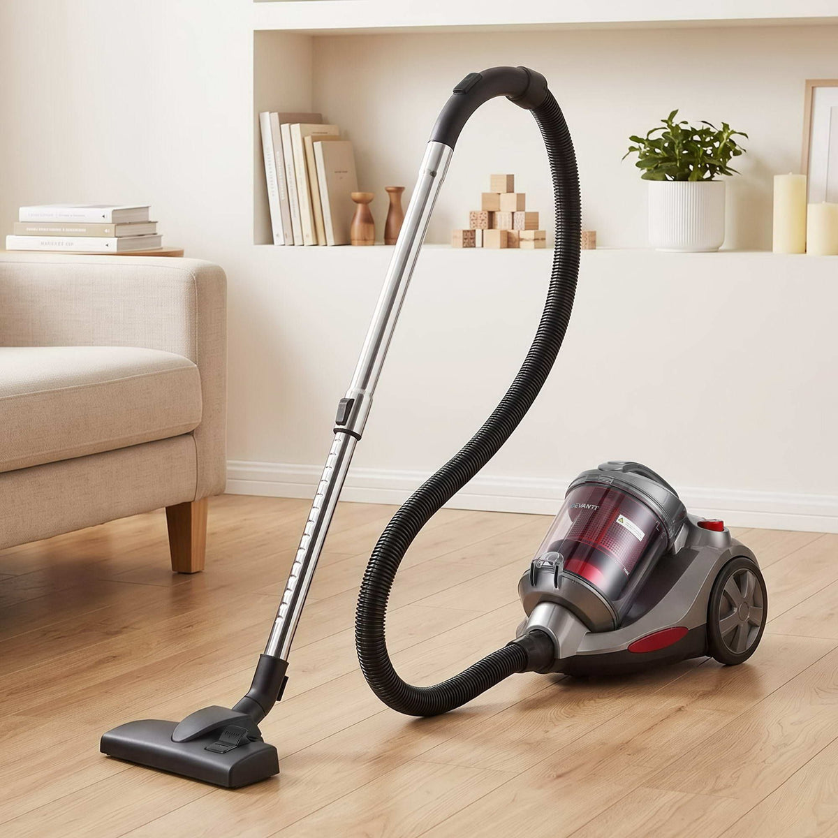 2000W Bagless Canister Vacuum Cleaner 25kPa Suction 4L Dual HEPA Filter Red