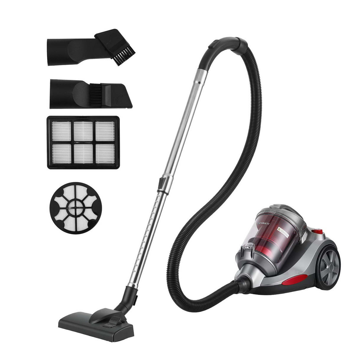 2000W Bagless Canister Vacuum Cleaner 25kPa Suction 4L Dual HEPA Filter Red