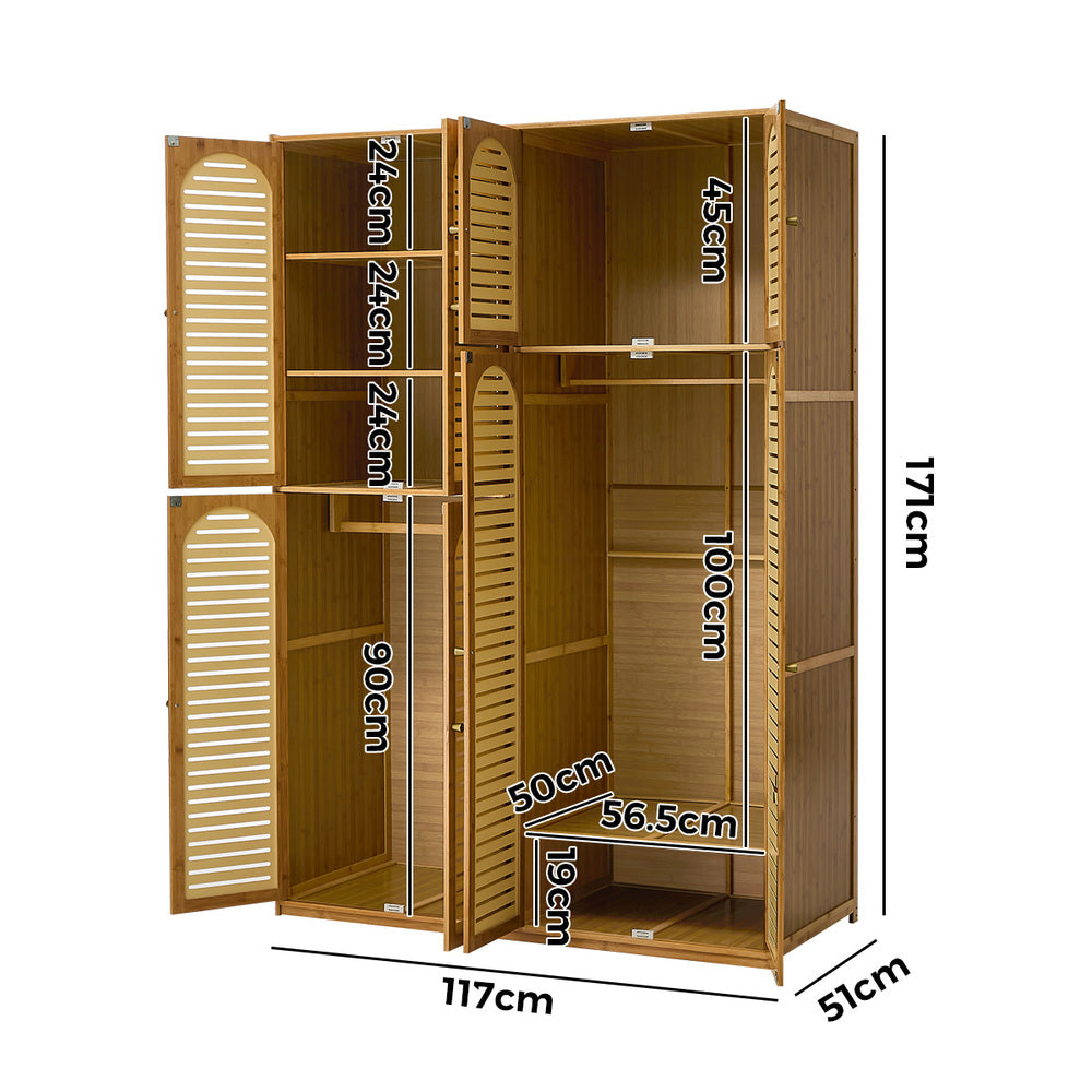 Bamboo Wardrobe Clothes Storage 8 Doors with 7 Shelves