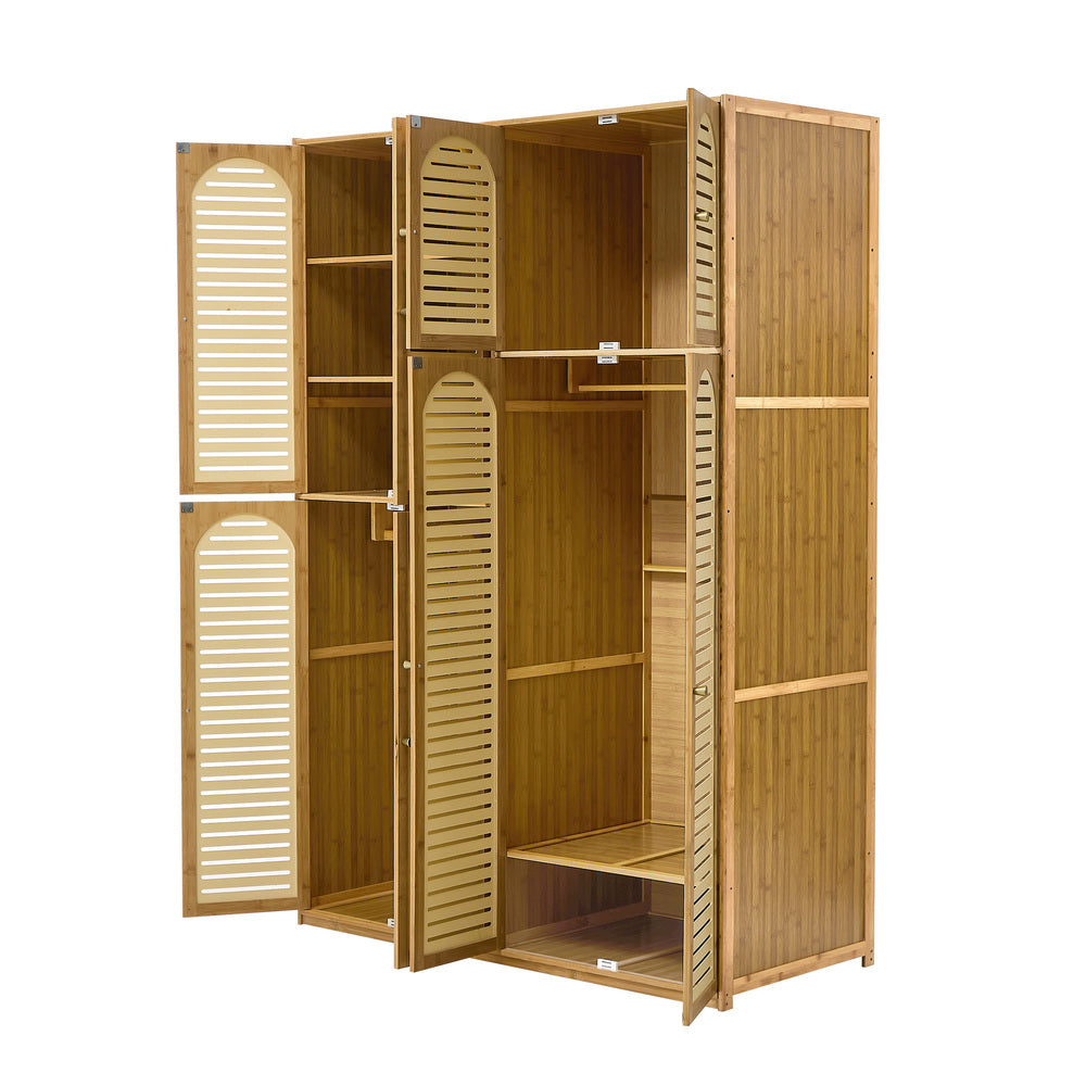 Bamboo Wardrobe Clothes Storage 8 Doors with 7 Shelves