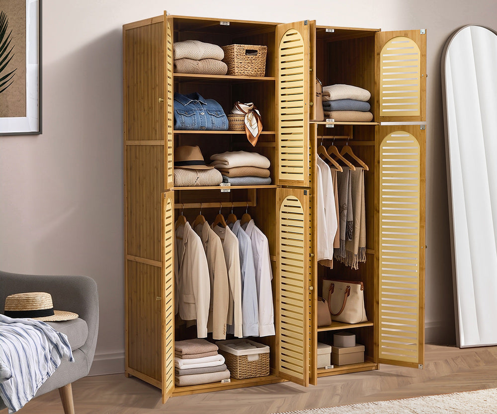 Bamboo Wardrobe Clothes Storage 8 Doors with 7 Shelves