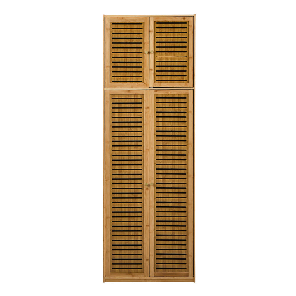 Bamboo Wardrobe 4 Doors Storage Cabinet Hanging Rod Natural