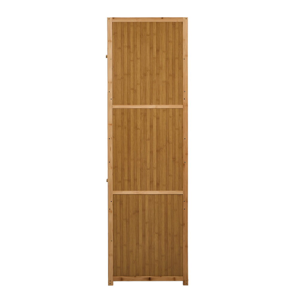 Bamboo Wardrobe 4 Doors Storage Cabinet Hanging Rod Natural