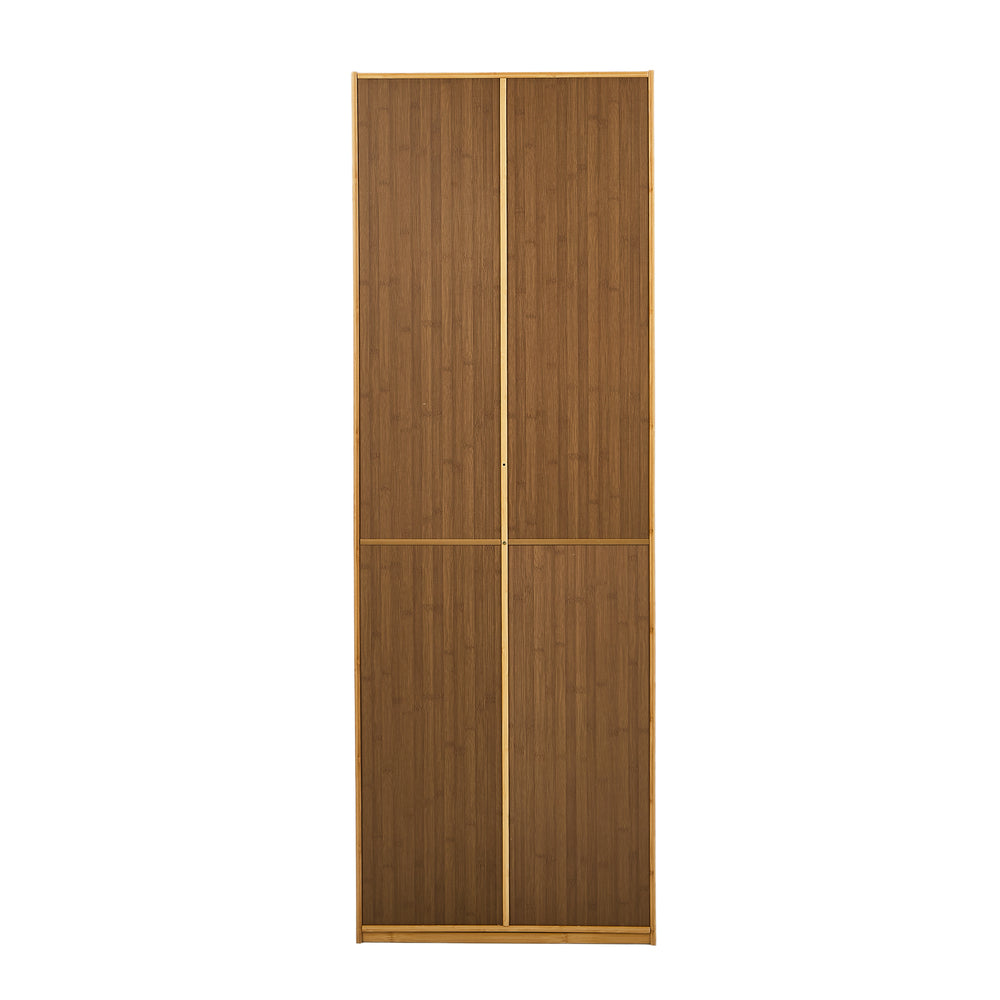 Bamboo Wardrobe 4 Doors Storage Cabinet Hanging Rod Natural