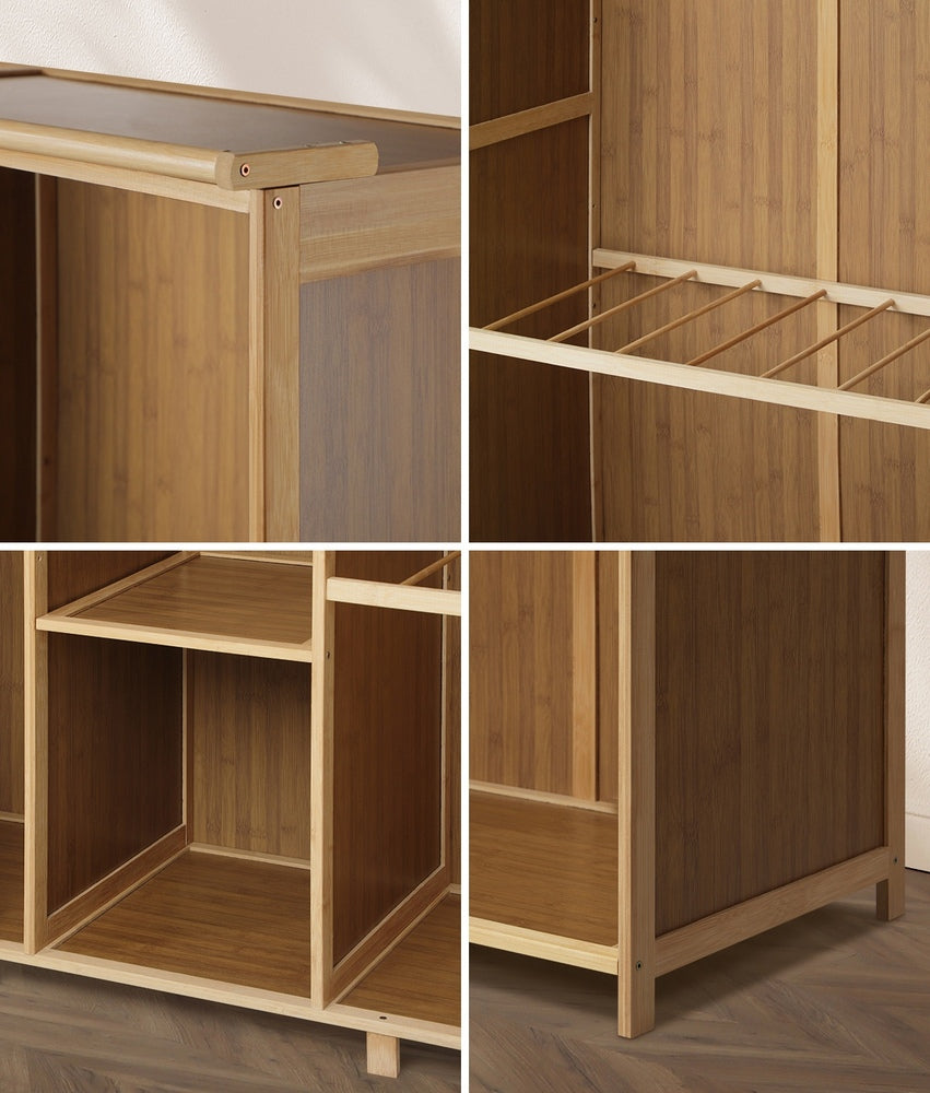 Open Wardrobe Clothes Storage Hanging Rail Bamboo