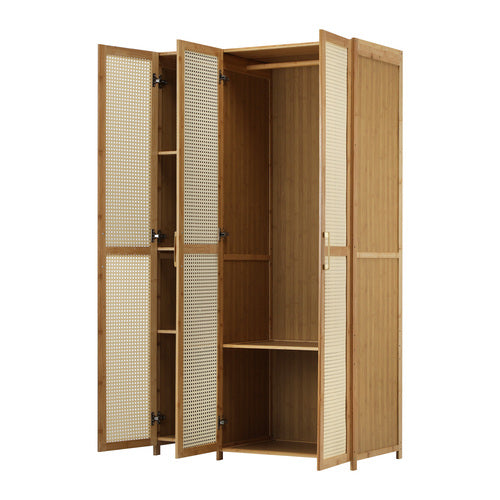 Bamboo Wardrobe – 3‑Door, Hanging Rail, 4 Shelves, Natural