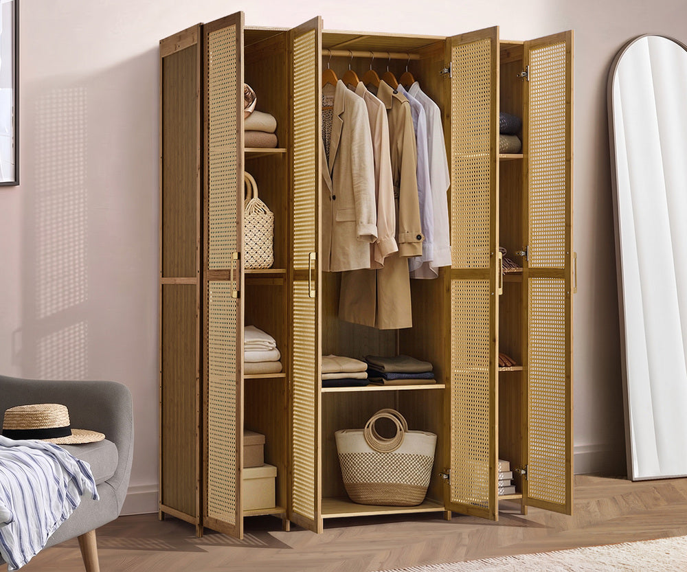 Oikiture Wardrobe Storage Cabinet Large Cupboard 4 Doors 10 Shelves
