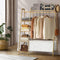 Oikiture Bamboo Open Wardrobe Clothes Rack with Laundry Bag & 6 Shelves