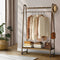 Bamboo Clothes Rack Hanging Rail with Shelf Wheels Portable