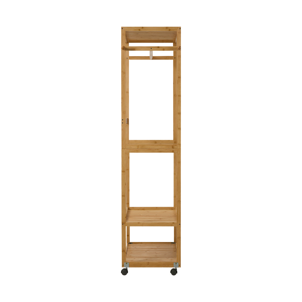 Bamboo Clothes Rack – Open Wardrobe with Shelves & Wheels 84×167cm